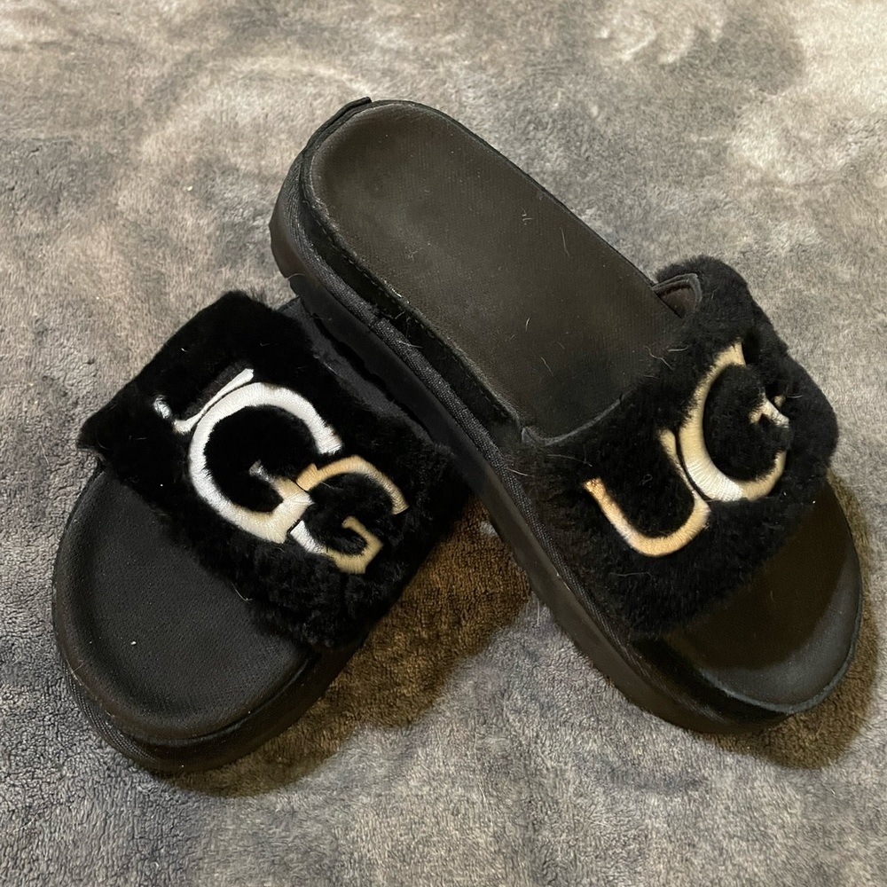 UGG Black Slippers with Cushioned Sole and Plush Strap
New no box